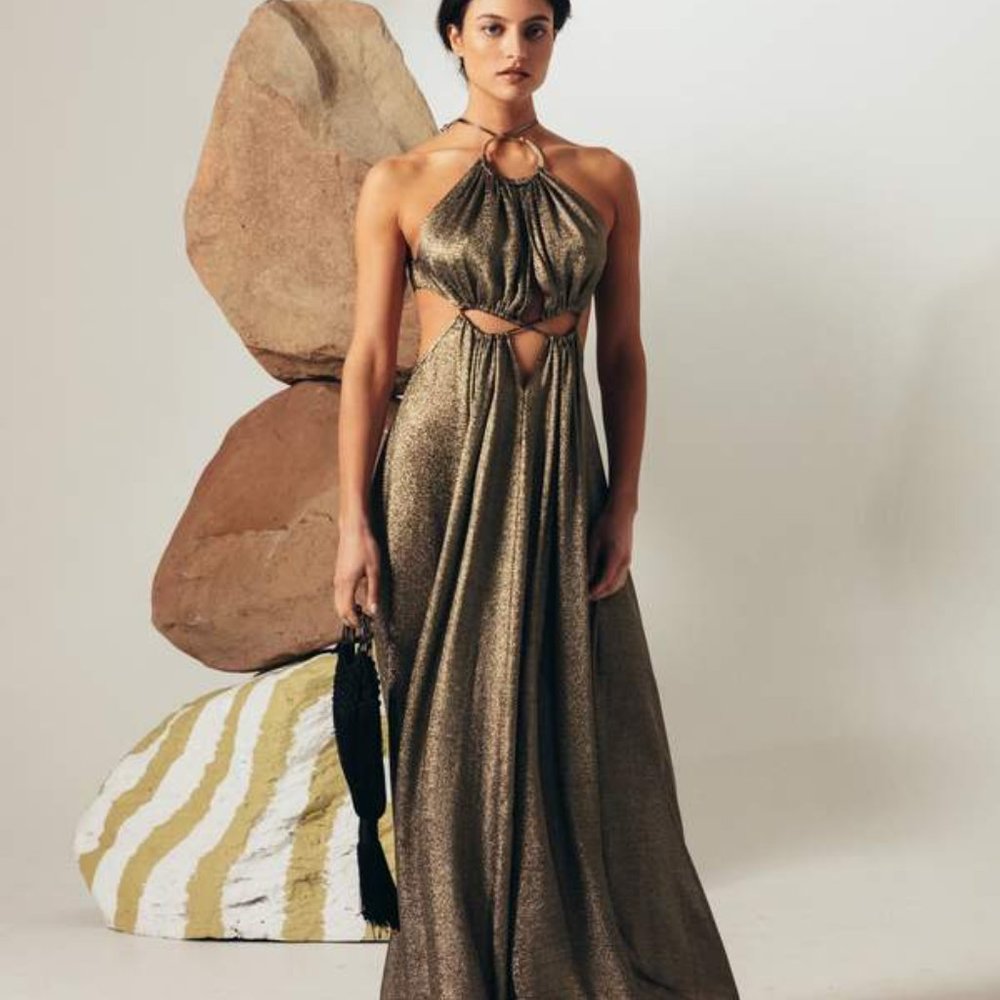 Cult Gaia Metallic Aphrodite Grecian Gown - Cut Out Gold Bronze Maxi Dress